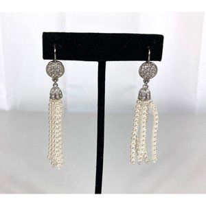 Faux Pearl Drop Dangle Pave Stones Pierced Earrings Lever Back Closure